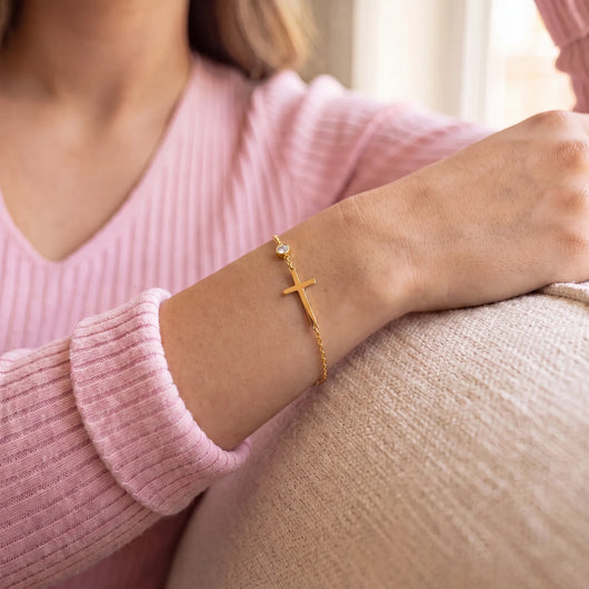 Womens Stainless Steel Cross Bracelet